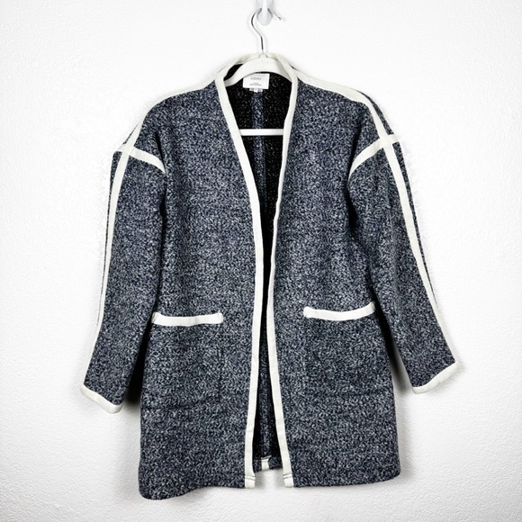 Numph Cardigan Coat Blue Marled White Piping Wool Blend Size Small - Picture 1 of 5
